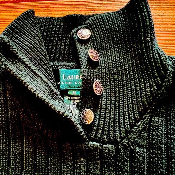 Cute army green cotton knit Lauren Ralph Lauren Button Up Turtle neck sweater M - Picture 11 of 13